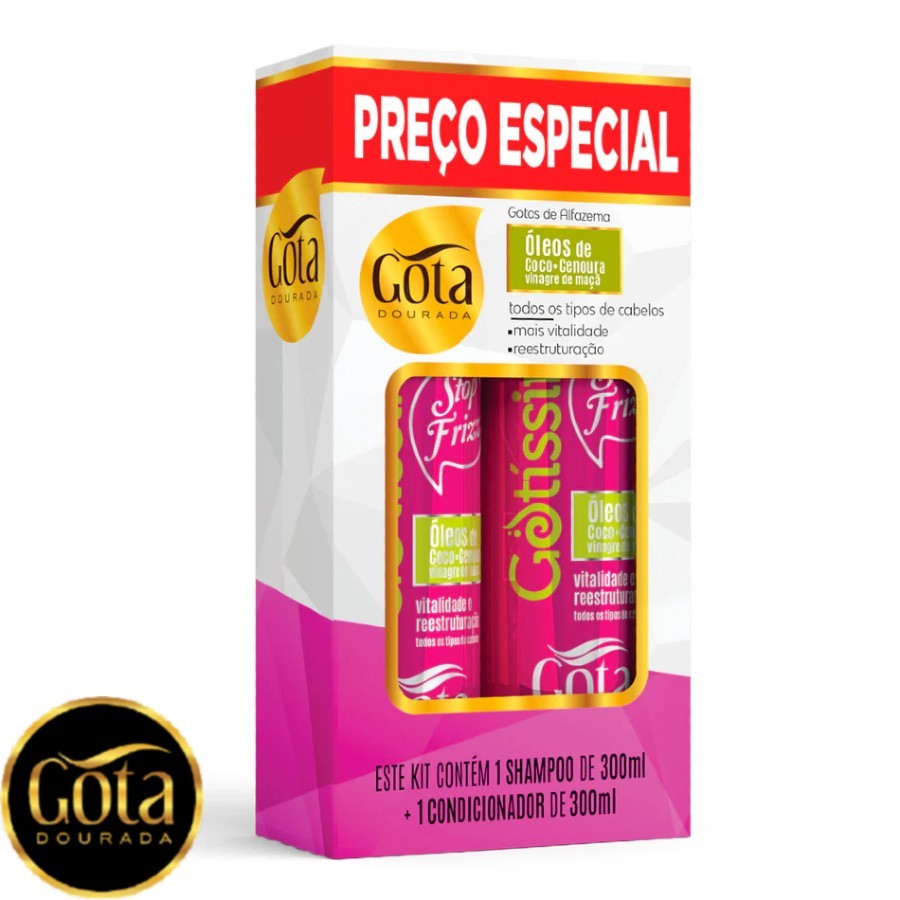Kit Gotíssima Gotas de Alfazema Todos Tipos de Cabelos Gota Dourada Shampoo 300ml + Condicionador 300ml