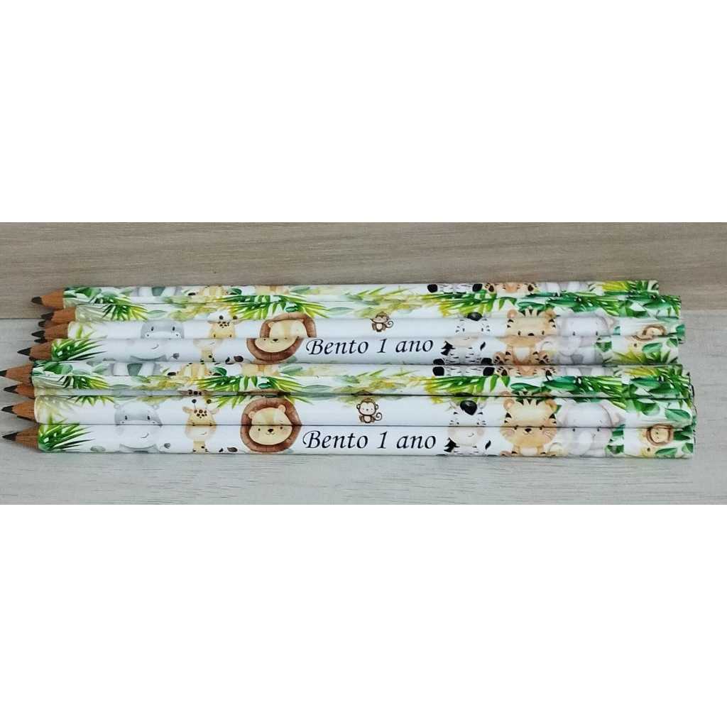 30 lembrancinha lápis personalizado para festa infantil Safari baby