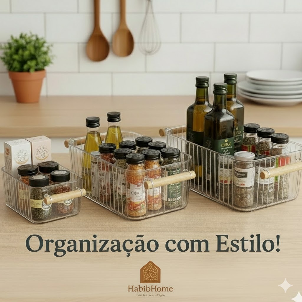 Cesto Organizador Multiuso com Alça de Bambu | Design Premium e Alta Durabilidade em Oferta na Shopee
