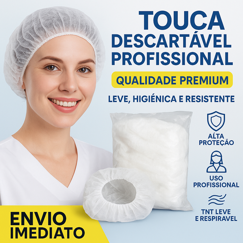Touca Premium Descartável Sanfonada TNT Branca Profissional | Hospital, Estética e Cozinha