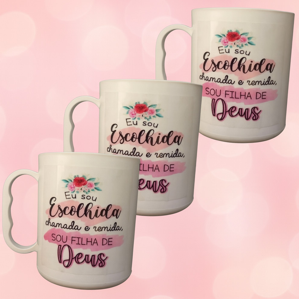 Caneca sou escolhida 10un lembrancinha mulher culto programação especial para elas pronta entrega