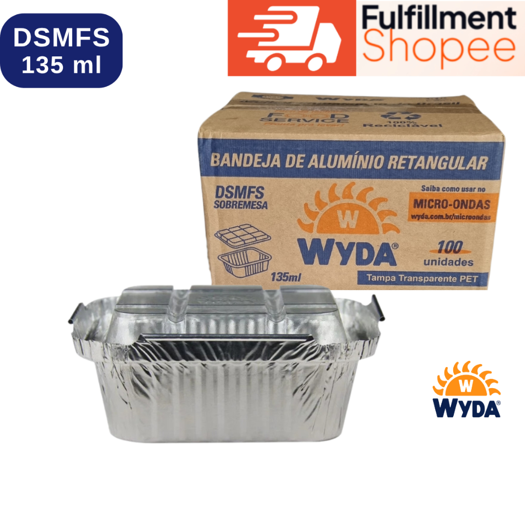 Marmitinha Alumínio 135ml Tampa Pet Retangular DSMFS WYDA | Opicional: Colher de sobremesa