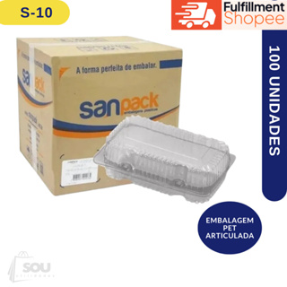 Embalagem PET Retangular Articulada Sanpack S10 CAIXA com 100 Para Doces e Salgados Pequena Alta em Oferta na Shopee