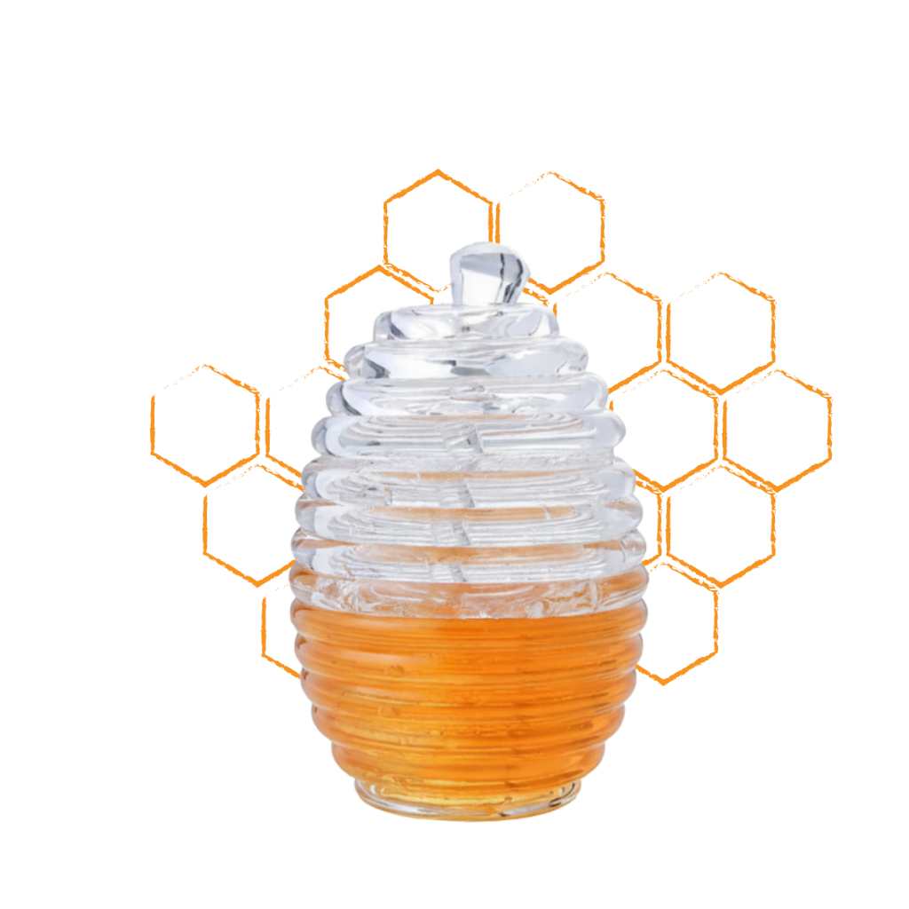Meleira Colmeia Porta Mel/Geleia Acrilico Com Pegador Colher E Tampa Sweet 200 ml - mesa posta