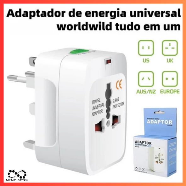 Imagem Adaptador Tomada Universal Bivolt Benjamim Para Viagem Internacional