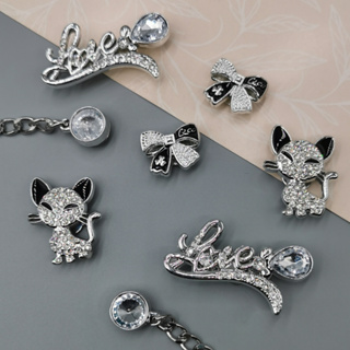 Pins \ Bottons Decoração para Babuche Prata diversas decorações - Kit com 8 - Gato Brilhante em Oferta na Shopee