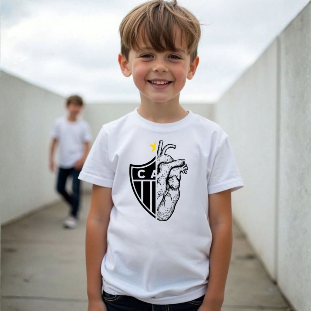 Camiseta Infantil Do Galo Branca - Camisa Do Atletico-MG Para Crianças