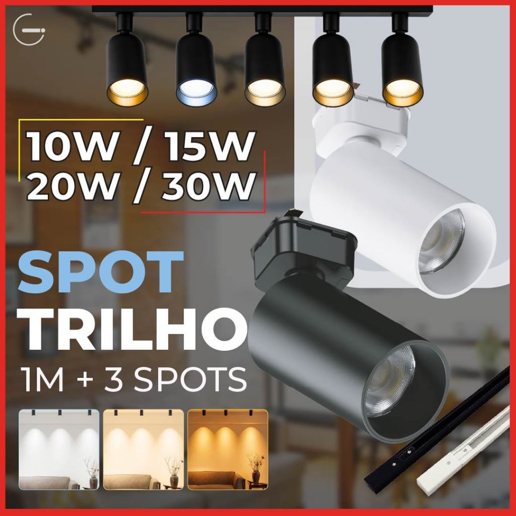 1M Trilho + 3 Spot LED 30W 20W 15W 10W Eletrificado + Trilho Tubinho Preto e Branco Bivolt em Oferta na Shopee