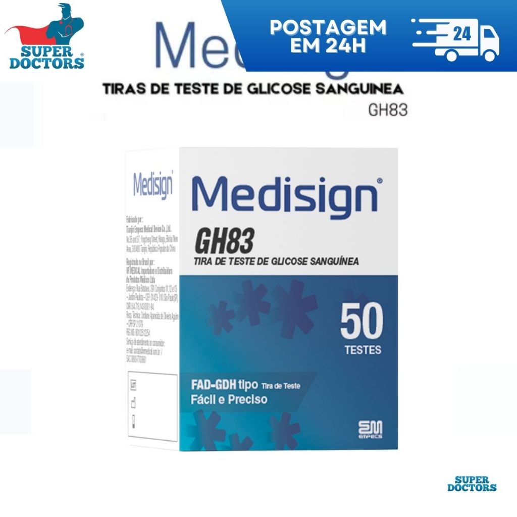 Caixa C/ 50 Unidades Tiras Fita Glicemia Medisign Diabetes