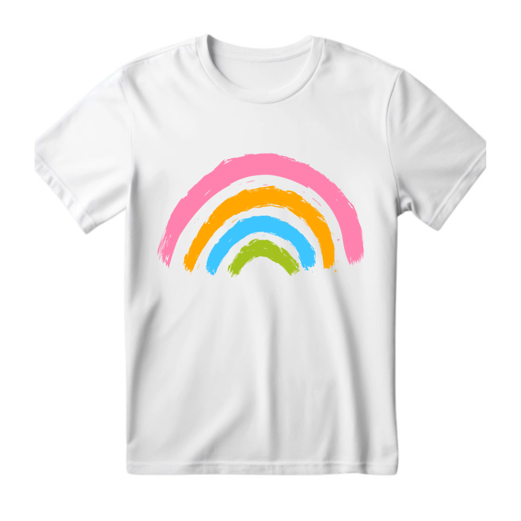 Camisa Unissex Infantil e Adulto Arco Iris Colorido Camiseta Estampada 100% Algodão - Envio Imediato