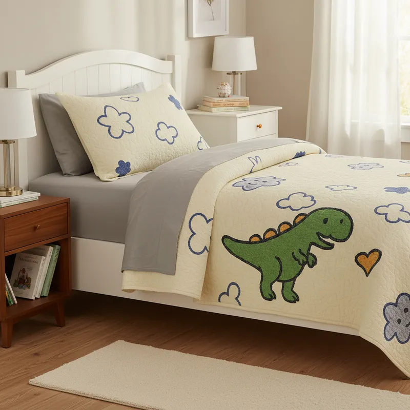 Kit Colcha Cobre Leito Solteiro Bouti 2 Peças Estampado Porta Travesseiros Infantil 1,60x2,20m