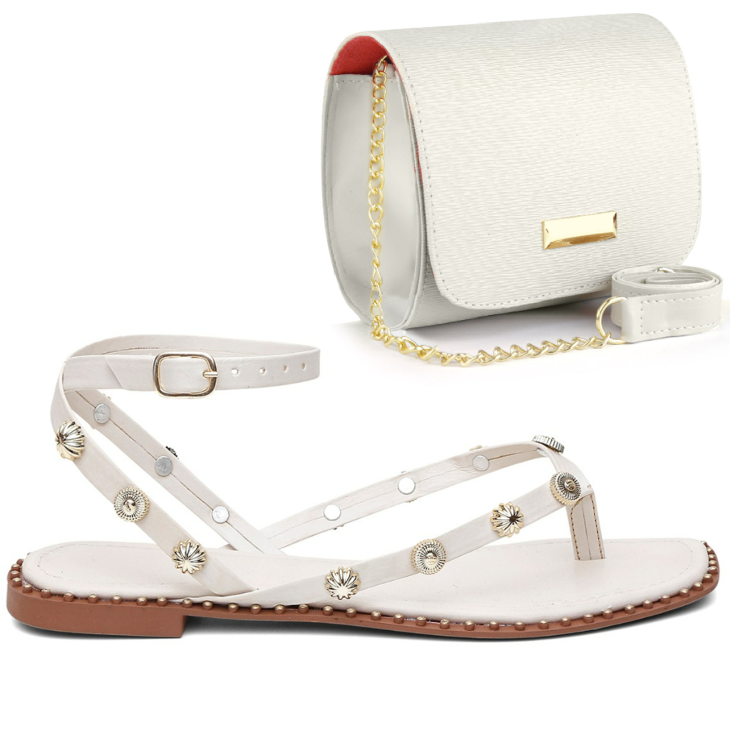 KIT Sandália Rasteirinha Feminina Tiras Tachas Medalhas + Bolsa Luxo PROMOÇÃO em Oferta na Shopee