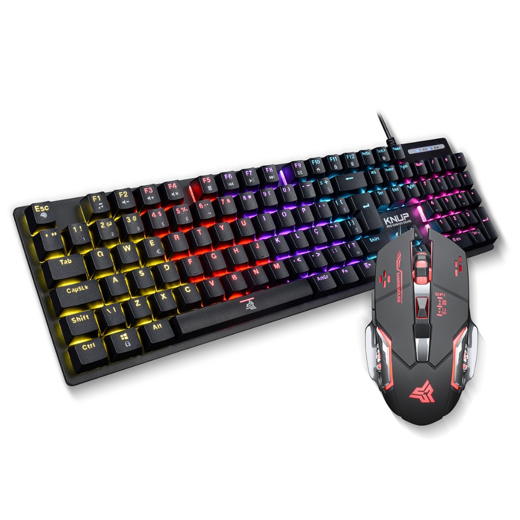 Kit Teclado Mecânico + Mouse Gamer 3200dpi Rgb Led Rainbow com Fio Knup TE131 em Oferta na Shopee