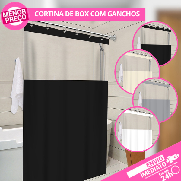 Cortina Box Visor Transparente Impermeável Em PVC Anti Mofo Com Ganchos Para Banheiro - Várias Cores
