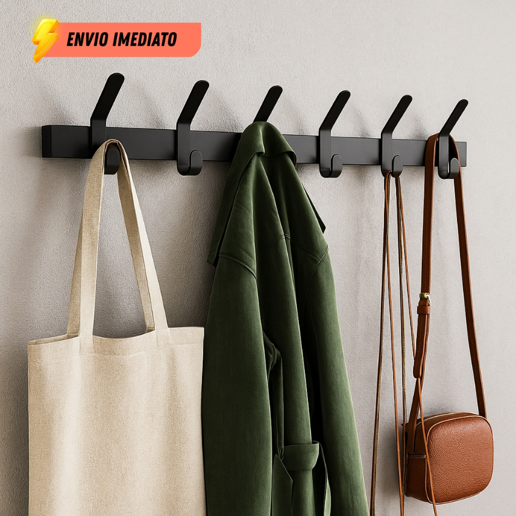 Cabideiro De Parede Brasforma Suporte Preto 6 Ganchos Closet e Loja e Provedores em Oferta na Shopee