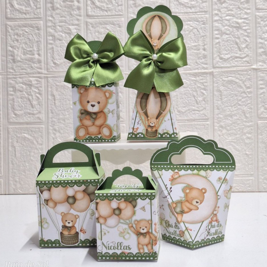 Personalizado para Chá de Bebê Ursinho Verde/ Lembrancinha Maternidade PEGUE E MONTE  Ursinho Verde/ Batizado/ chá de bb