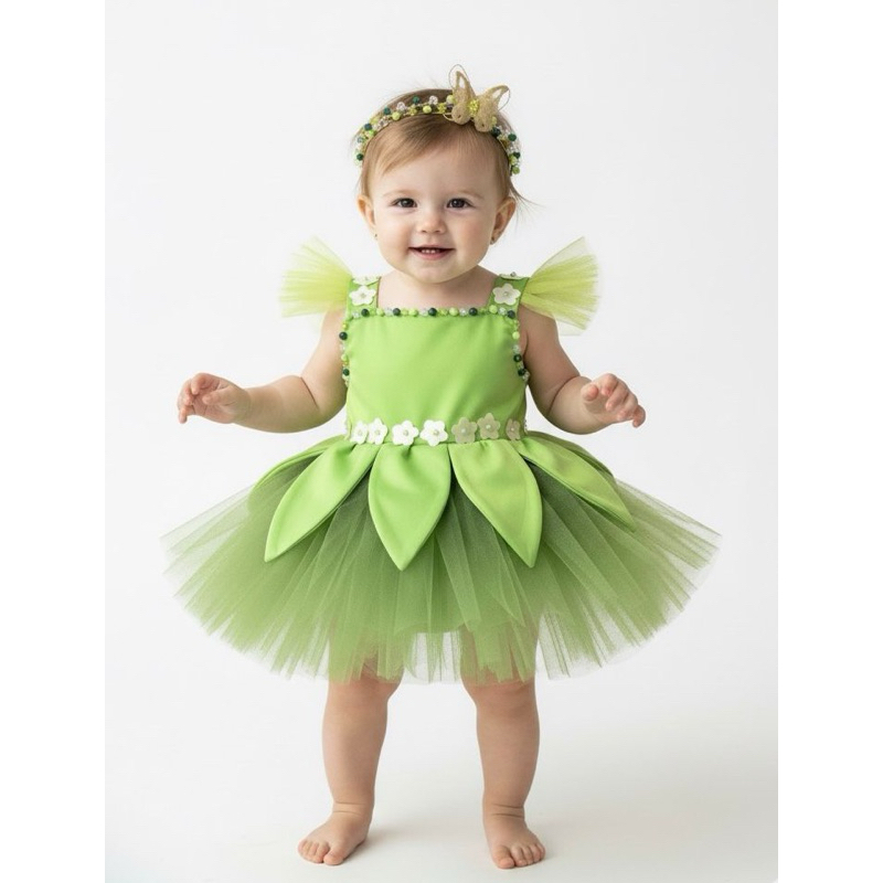 Fantasias Kit roupa tinker bell - vestido luxo tinker bell- vestido Sininho- vestido infantil tule menina fantasia