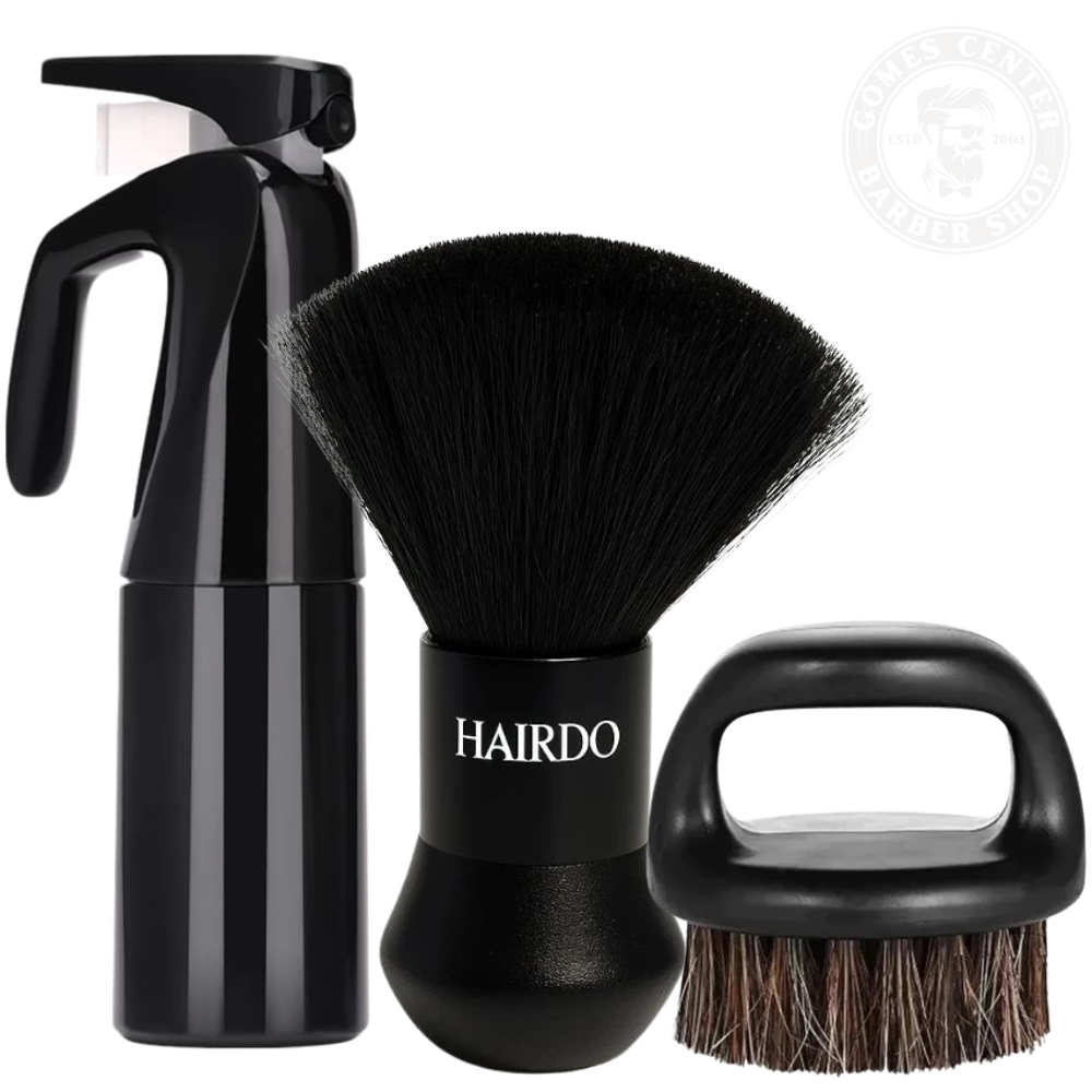 Kit Espanador Macio Bolinha+Escovinha de Dedo+Borrifador Spray Jato  Névoa Contínua Barbearia