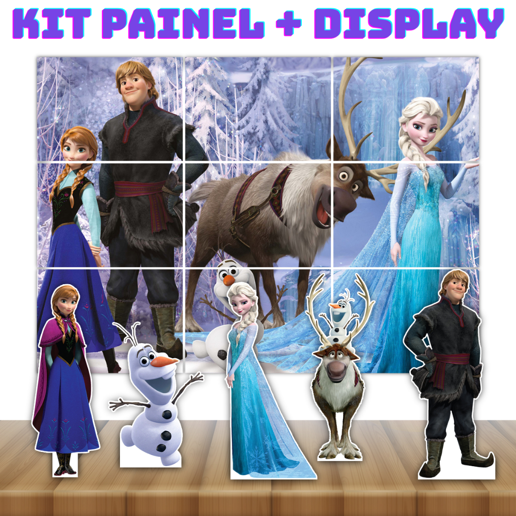 Kit Decoração Festa Infantil Painel + 5 Displays de Mesa Frozen