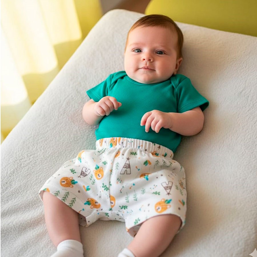 Conjunto Bebê Menino Body Manga Curta com Shorts Ursinho Cabana/Animais Palha