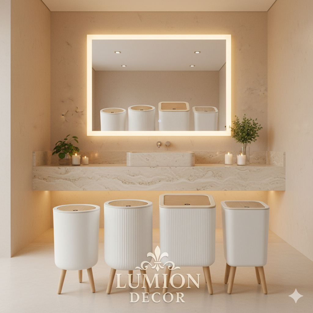 Lixeira de Luxo com Tampa click e Pés Estilo Amadeirados — Design Elegante para Banheiros e Lavabos em Oferta na Shopee