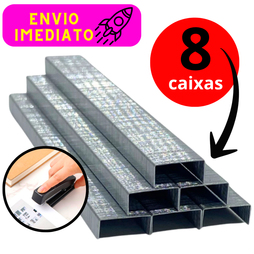 Kit 08 Caixas de Grampos Para Grampeador de Alta Qualidade Galvanizados 26/6 Caixa Com 5000 Grampos