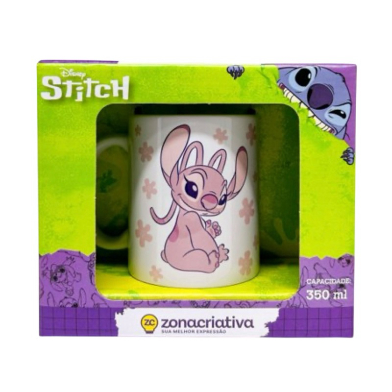 Caneca personagem Angel Stitch rosa original zona criativa