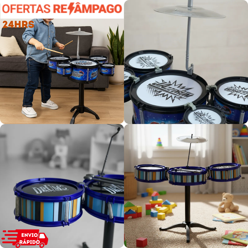 Mini Bateria Musical Crianças Infantil Brinquedo Musica Brinquedo Ritmo Estimula Coordenação Motora Educativo Bebê