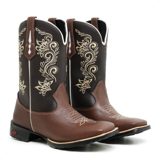 Texana Feminina Bota Moda Country Cowgirl Botina Cano Medio Bordado Bico Quadrado Confortavel Rodeio