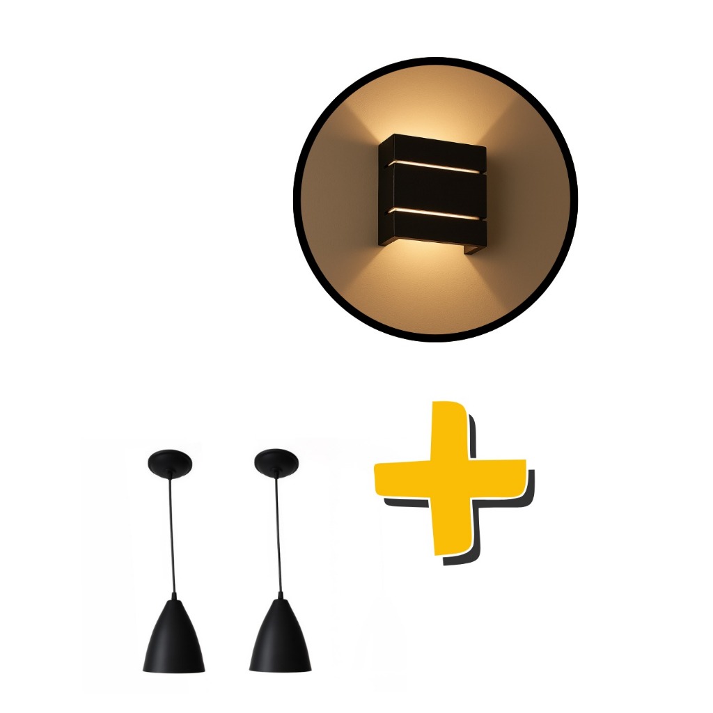 Kit Vegas com 2 Luminárias e 1 Arandela Preta – Parede e Teto