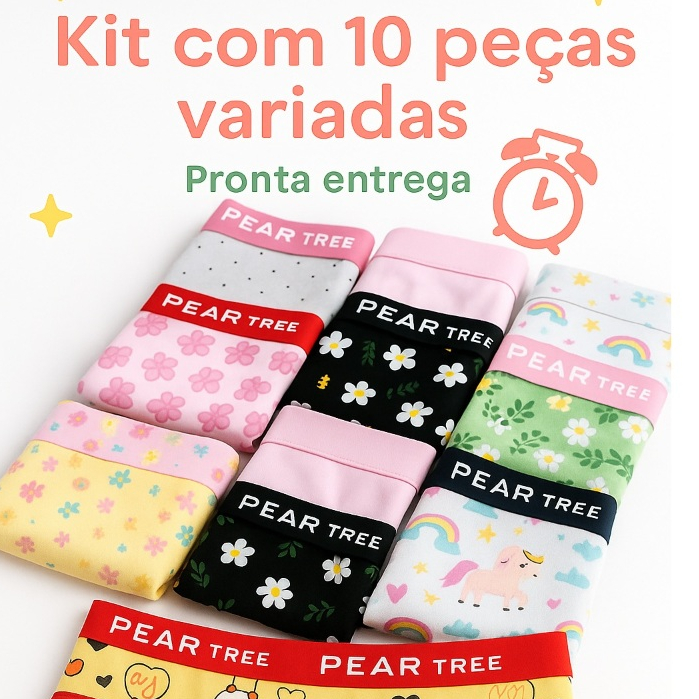 Kit 10 Calcinha Infantil Algodao Juvenil Menina Moça Calcinhas forro feminina barata promocao em Oferta na Shopee