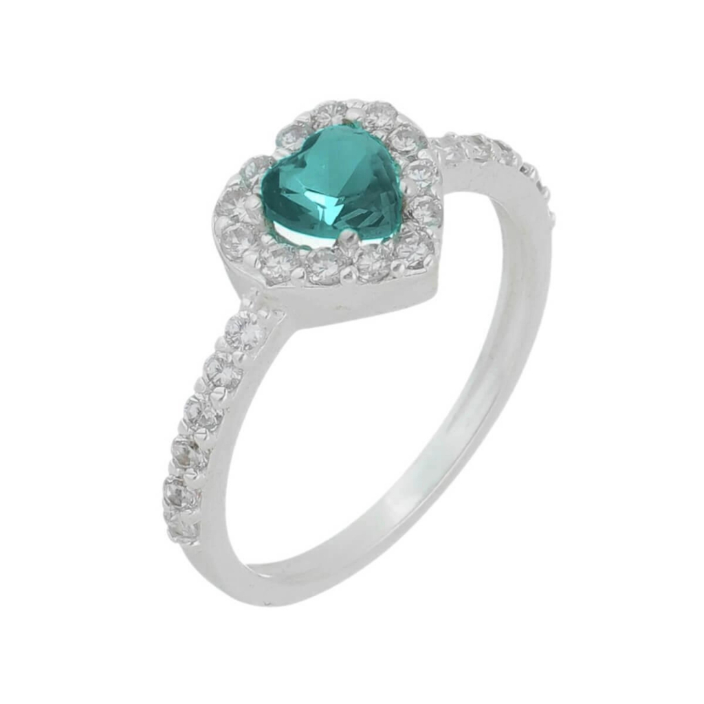 Anel Prata 925 Coração Zircônia Turquesa princesa - Elluxe Joias