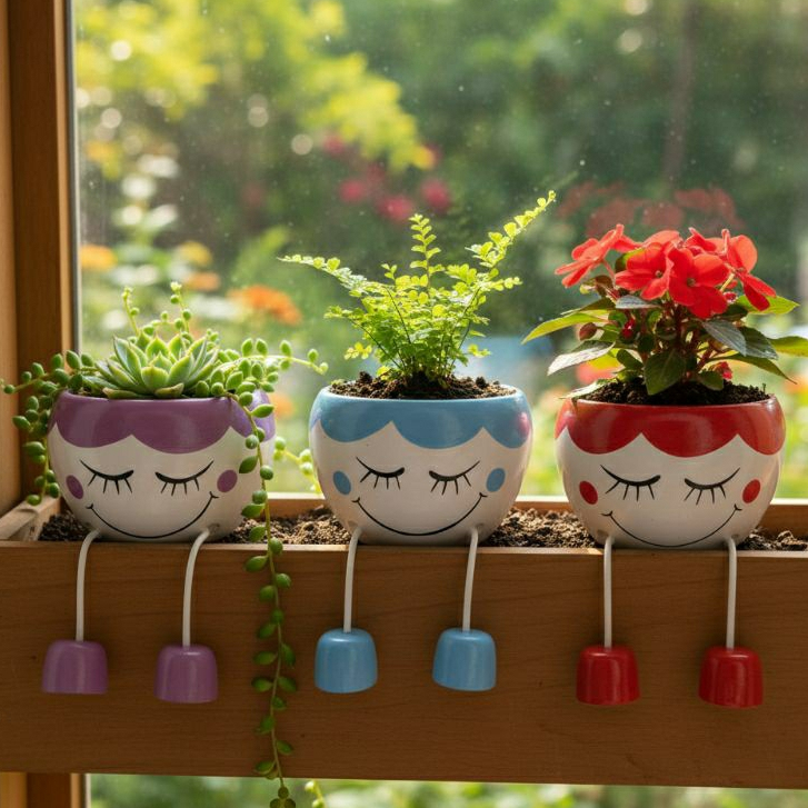 Vaso Cachepot Perninhas G Em Cerâmica Decorada Pintada a Mão Promoção mais vendido