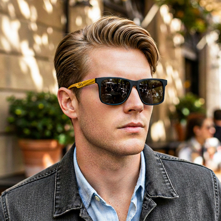 Óculos de Sol Quadrado Masculino Fake Bambu Moderno Várias Cores Promoção