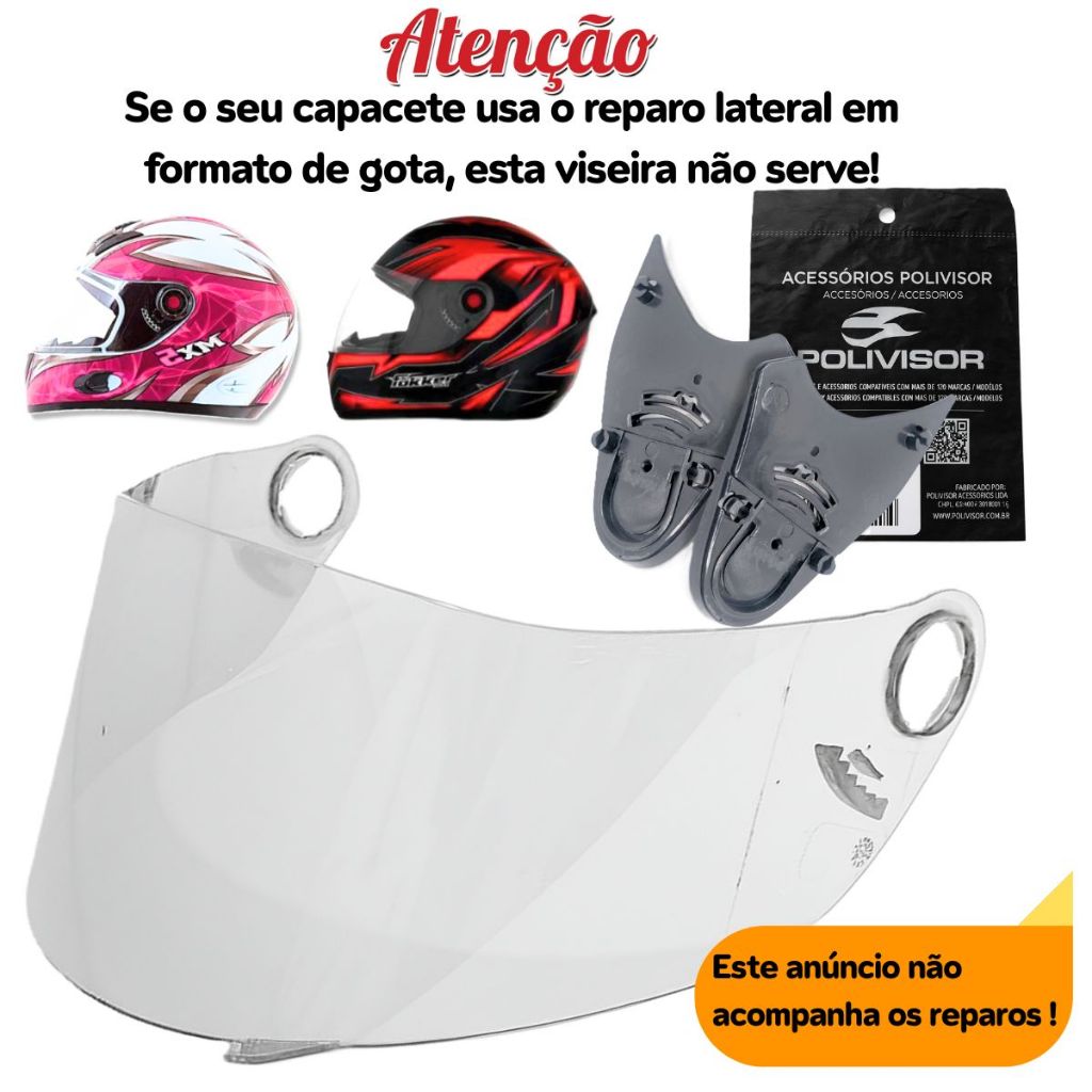 Viseira Cristal + Kit Fixação Capacete Mixs / Fokker / Mx5 em Oferta na Shopee