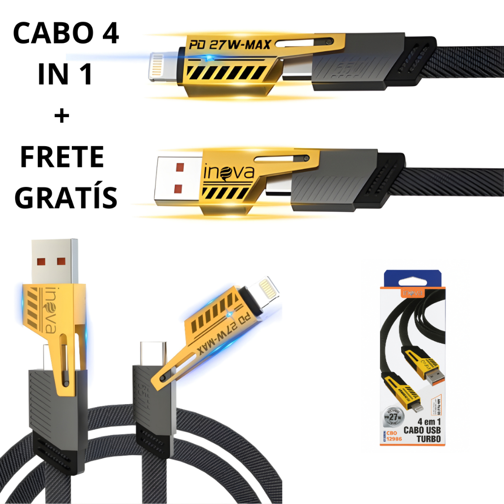 Cabo 4 em 1 CARREGADOR INOVA 27W/65W  USB C Para Tipo C Lightning turbo original iphone xiaomi em Oferta na Shopee