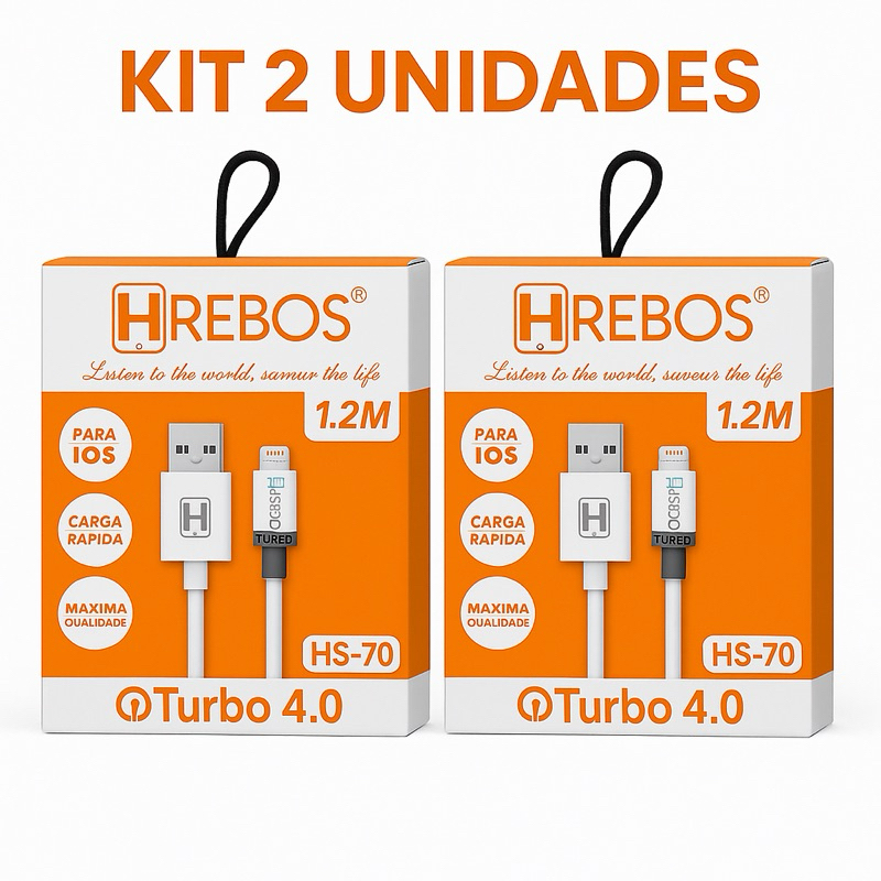 Cabo para iPhone Lightning Turbo 4.0A - Kit 2 Unidades - 1,2m Branco HRebos