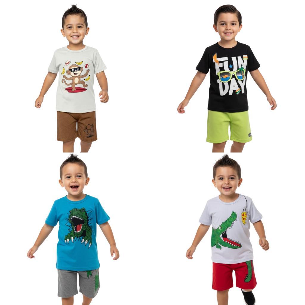 Kit Sortido 10 Peças de Roupas Infantil Menino - 5 Camisetas + 5 Bermudas