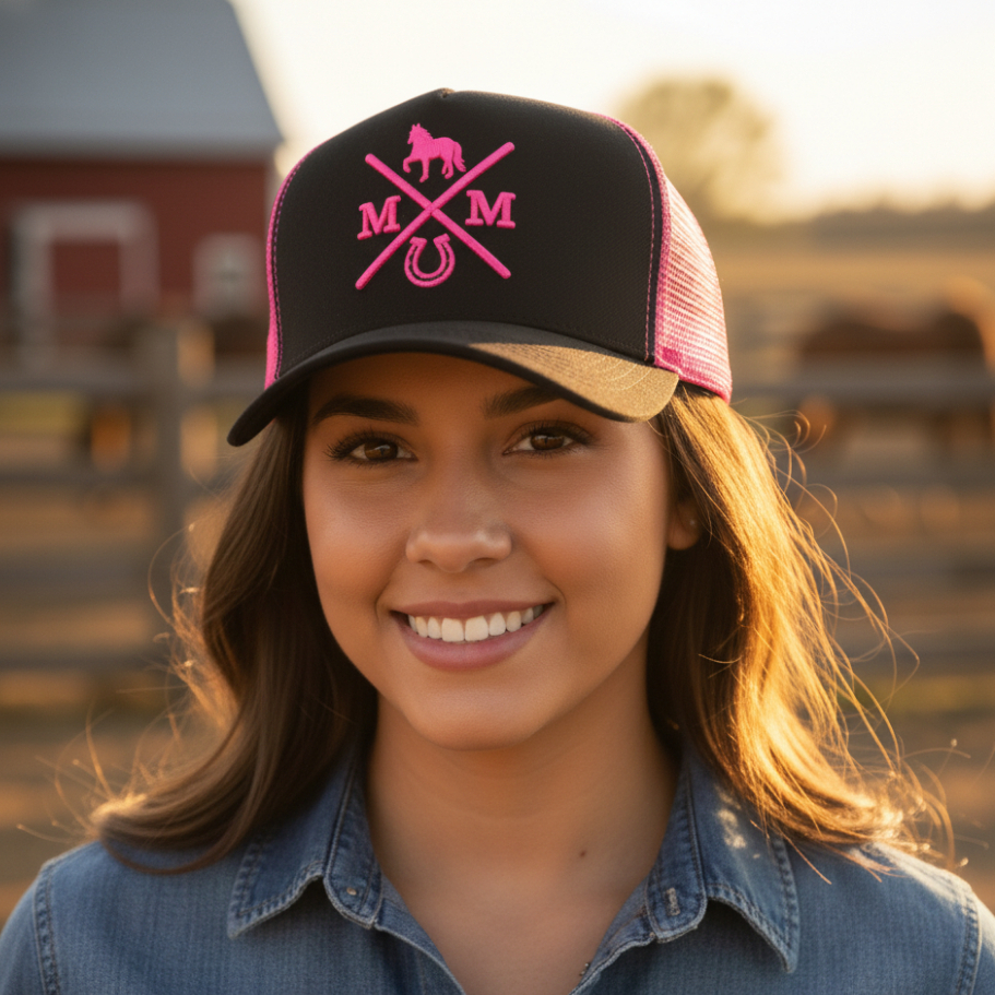Boné Country Trucker Feminino Mangalarga Marchador Rosa Luxo M32