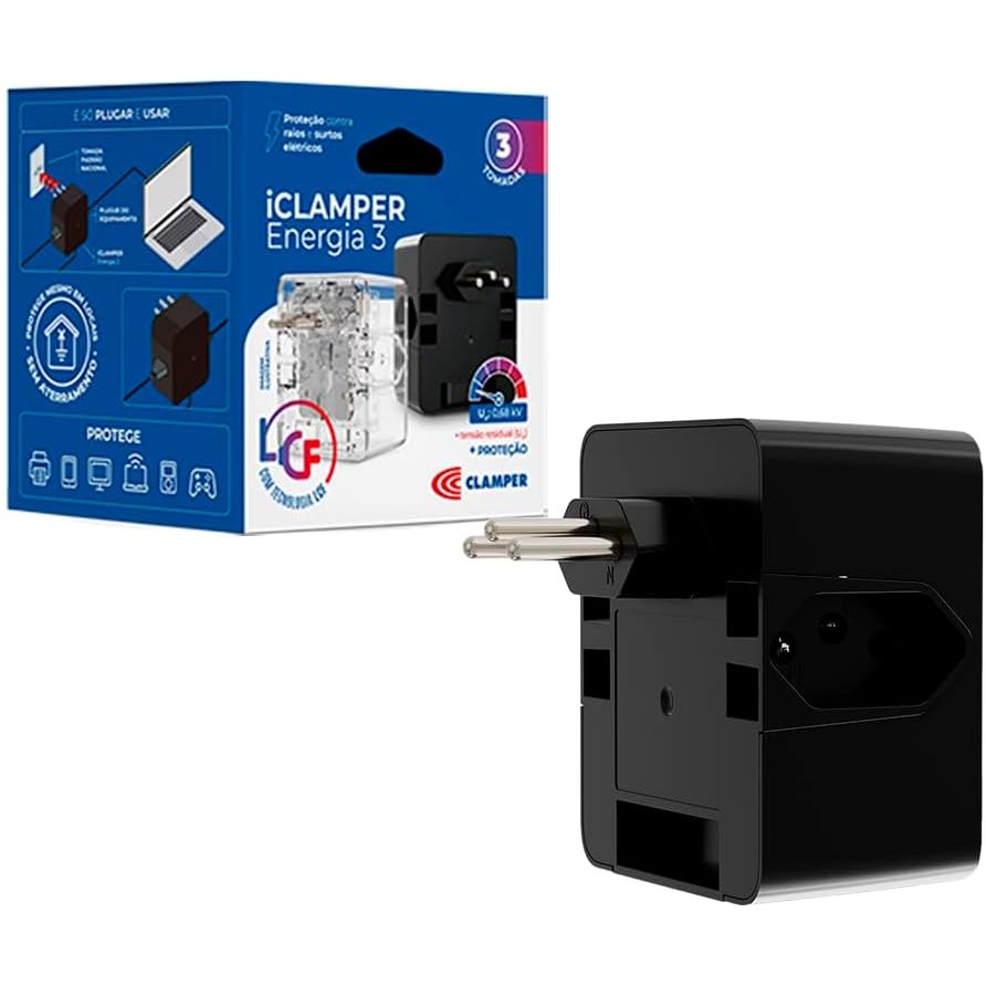 Protetor contra surtos (DPS) - 127/220 volts - 10 amperes - 3 tomadas - iCLAMPER Energia 3 - LCF