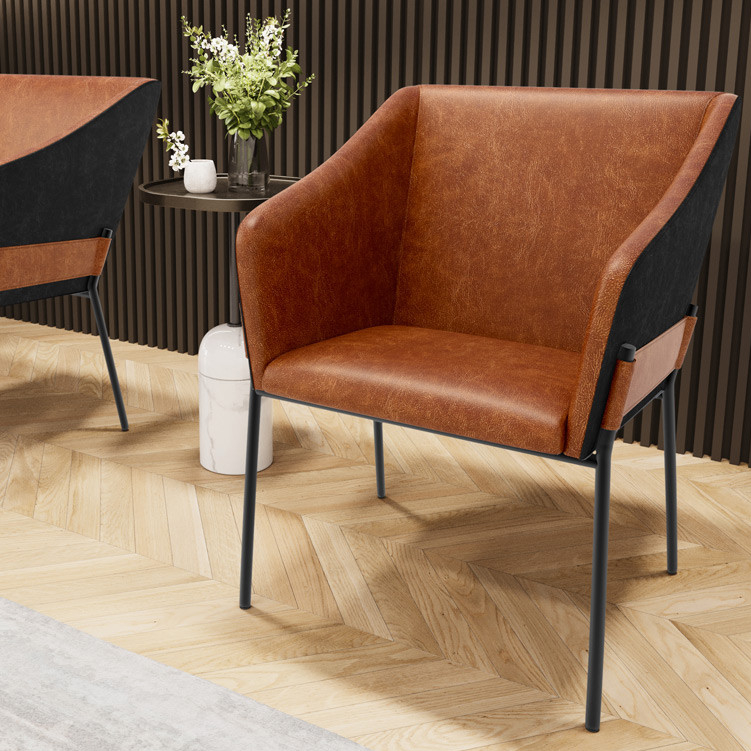 Cadeira Para Sala de Jantar Estar Living Olívia L02 Couríssimo Camel Preto - Lyam Decor