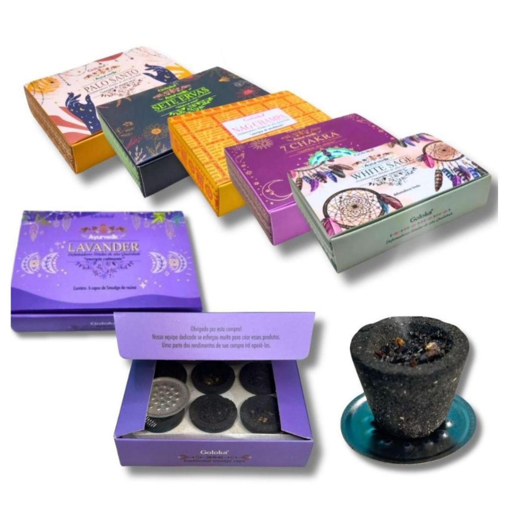 Kit Caixa Incenso Defumador Hindu de Resina Goloka Indiano em Oferta na Shopee