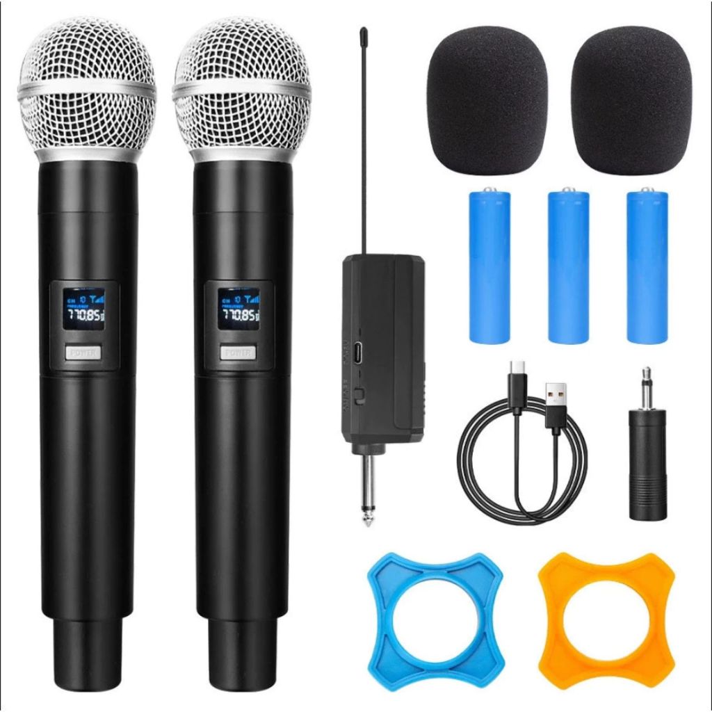 Microfone Profissional Duplo Recarregável Usb + Receptor P10 Cor Preto