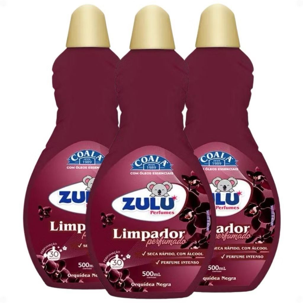 Kit 3 Limpador Multiuso Perfumado Zulu Coala 500ML Fragrância Orquidea Negra