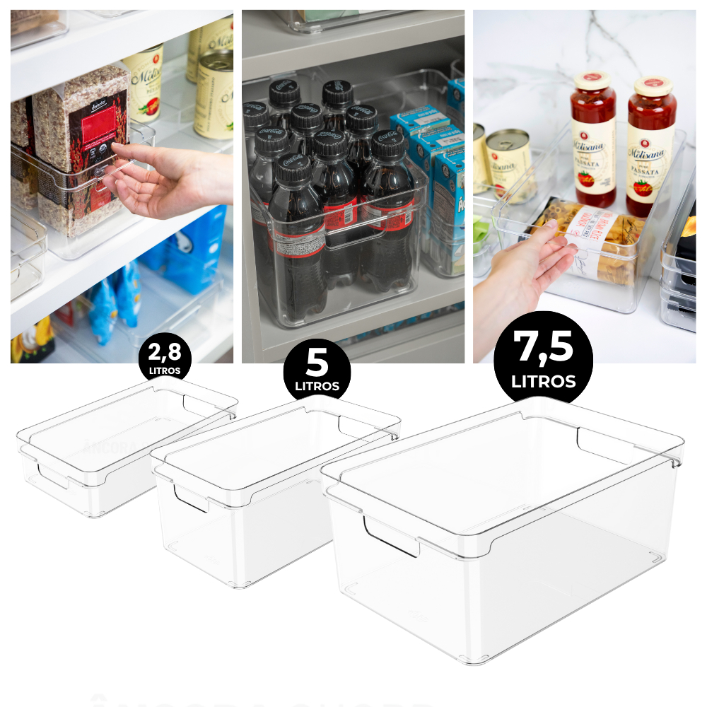 Caixa Cesto Organizador Cozinha Armário Multiuso Ou Clear 2,8 / 5 / 7,5 Litros Acrílico Resistente