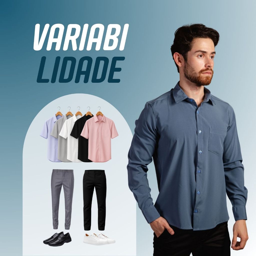 Kit 3 Camisa Masculina Social Tecido Não Amassa Camisa Social Manga Longa Com Elastano Camiseta Social Com Bolso
