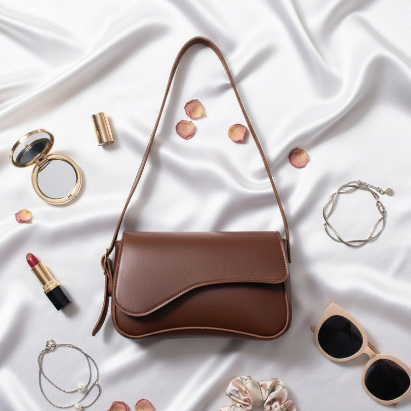 Bolsa Feminina Baguete De Ombro e Mão Alça Ajustável/Regulável Tampa Elegante Luxo Couro Sintético