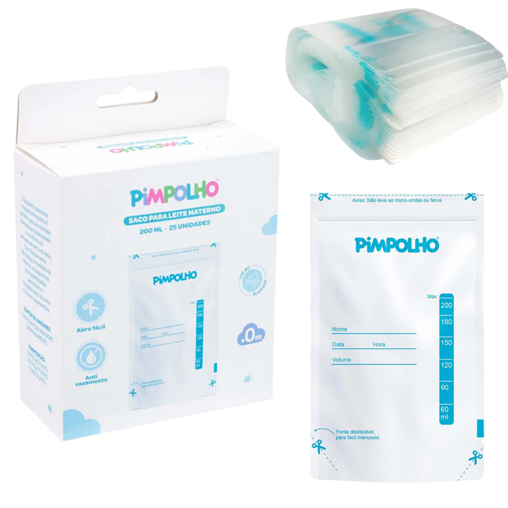 Kit 25 Sacos Para Armazenar Leite Materno Descartaveís 200ml - Pimpolho