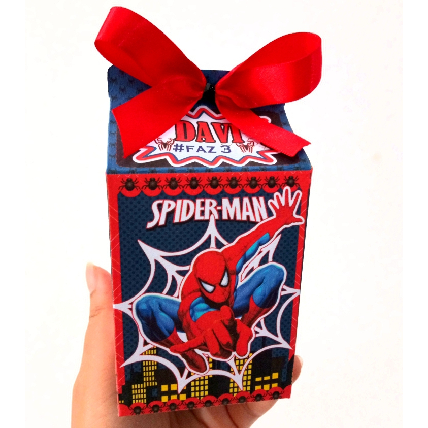 CAIXA MILK  PERSONALIZADA TEMA HOMEM ARANHA PEGUE E MONTE