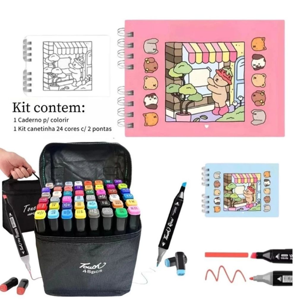 Imagem Kit de Livro de Colorido BooBoo Goods 50 Folhas+Jogo Caneta Marcadora 24/36/48 Cores